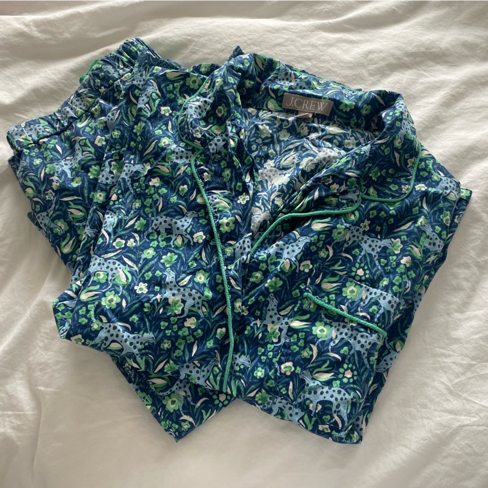 J. Crew High Waist Long sleeve Floral Pajama Set - Blue and Green